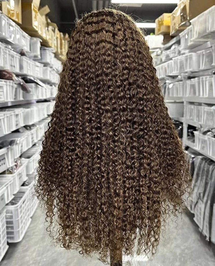 13x4 full frontal glueless brown color straight body wave curly wig