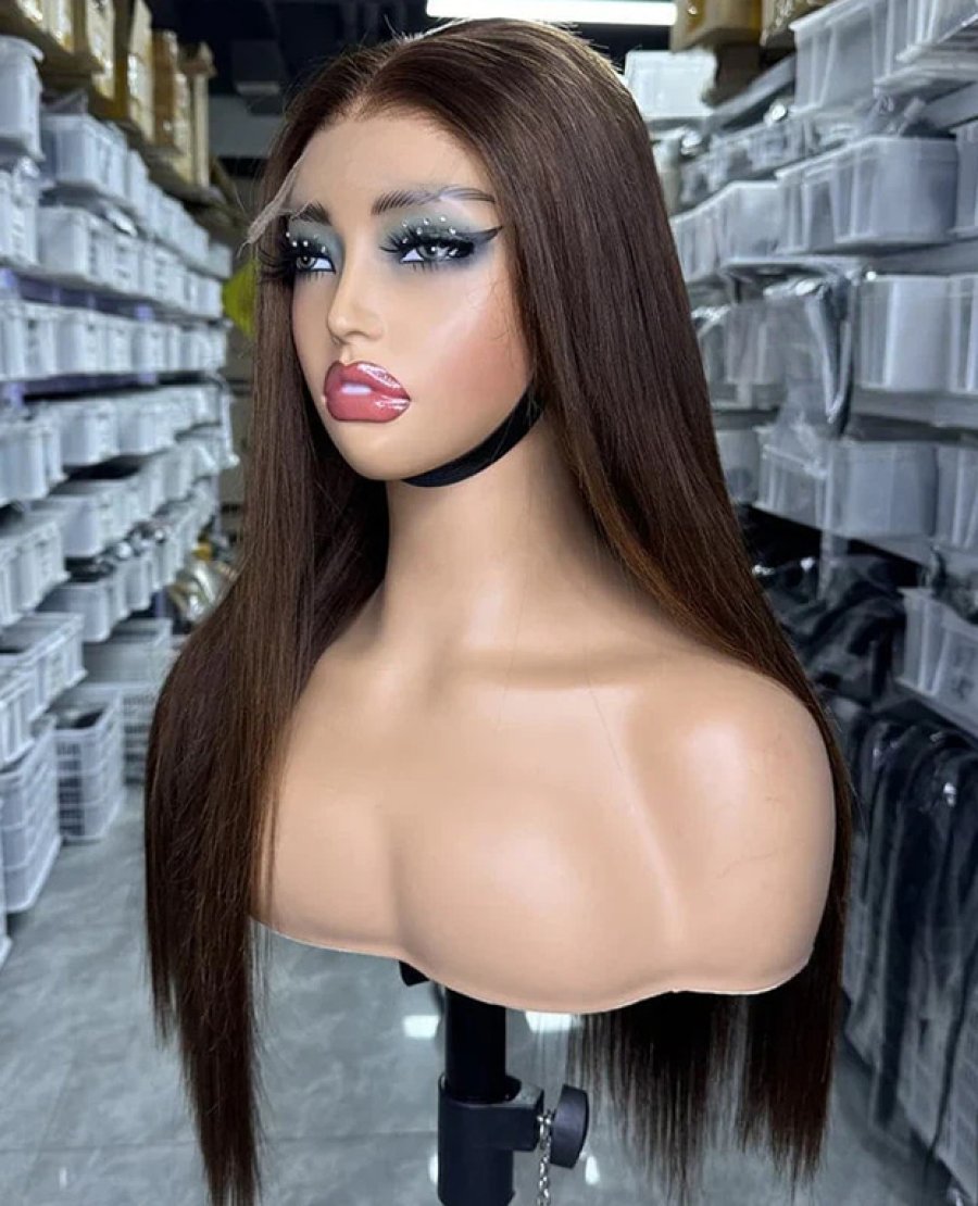 13x4 full frontal glueless brown color straight body wave curly wig