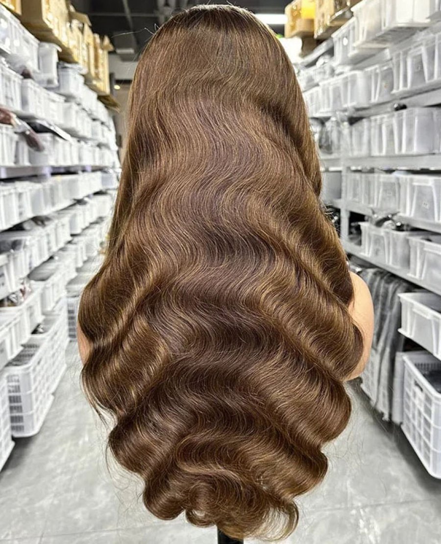 13x4 full frontal glueless brown color straight body wave curly wig