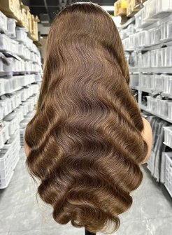 13x4 full frontal glueless brown color straight body wave curly wig