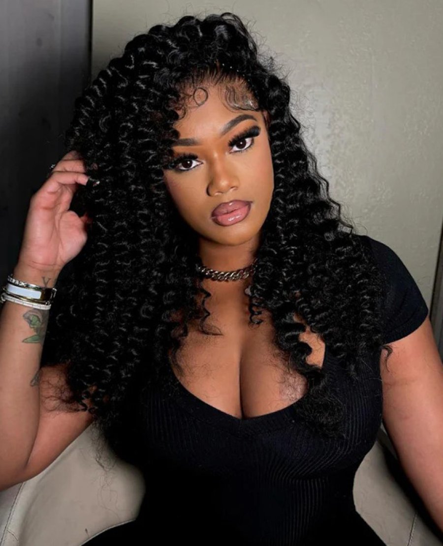 13x4 HD Lace Frontal Spiral Deep Wave Natural Black Human Hair Wig