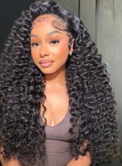 13x4 HD Lace Frontal Spiral Deep Wave Natural Black Human Hair Wig