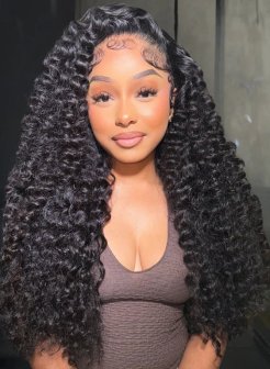 13x4 HD Lace Frontal Spiral Deep Wave Natural Black Human Hair Wig