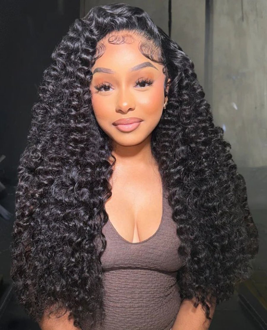 13x4 HD Lace Frontal Spiral Deep Wave Natural Black Human Hair Wig