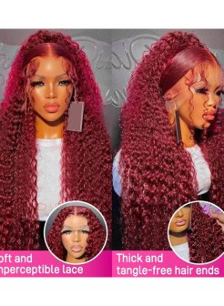 13x4 red deep wave full frontal red color wig