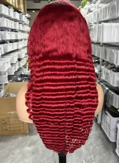 13x4 red deep wave full frontal red color wig