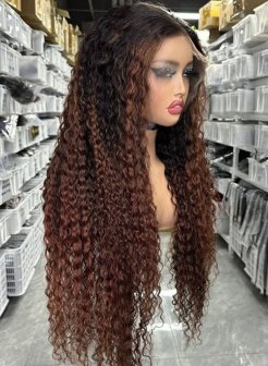 HD Lace Full Frontal 13x4 Wig Ombre Brown Curly Unprocessed Human Hair Wig