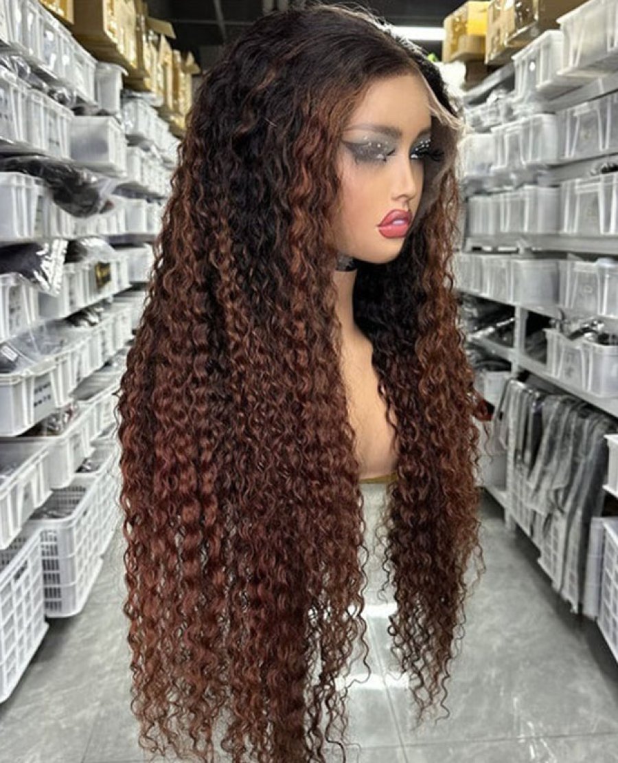 HD Lace Full Frontal 13x4 Wig Ombre Brown Curly Unprocessed Human Hair Wig