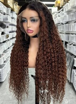HD Lace Full Frontal 13x4 Wig Ombre Brown Curly Unprocessed Human Hair Wig