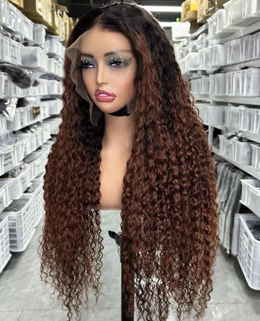 HD Lace Full Frontal 13x4 Wig Ombre Brown Curly Unprocessed Human Hair Wig