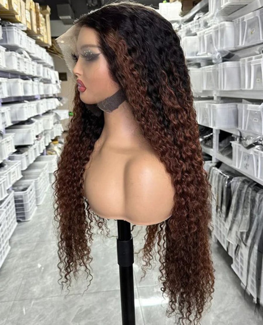 HD Lace Full Frontal 13x4 Wig Ombre Brown Curly Unprocessed Human Hair Wig