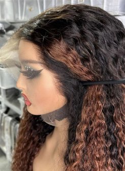 HD Lace Full Frontal 13x4 Wig Ombre Brown Curly Unprocessed Human Hair Wig