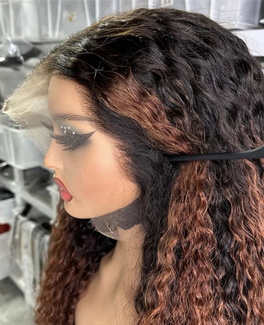 HD Lace Full Frontal 13x4 Wig Ombre Brown Curly Unprocessed Human Hair Wig