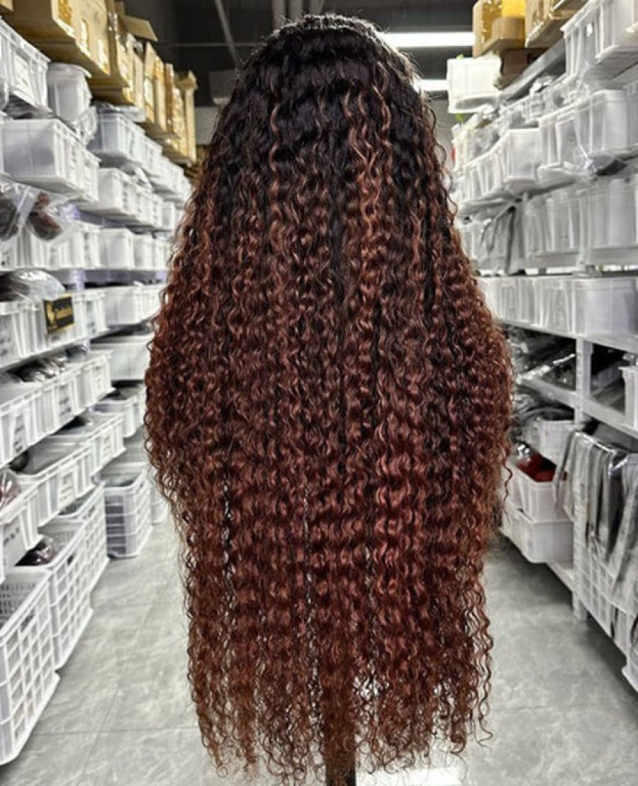HD Lace Full Frontal 13x4 Wig Ombre Brown Curly Unprocessed Human Hair Wig