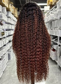 HD Lace Full Frontal 13x4 Wig Ombre Brown Curly Unprocessed Human Hair Wig