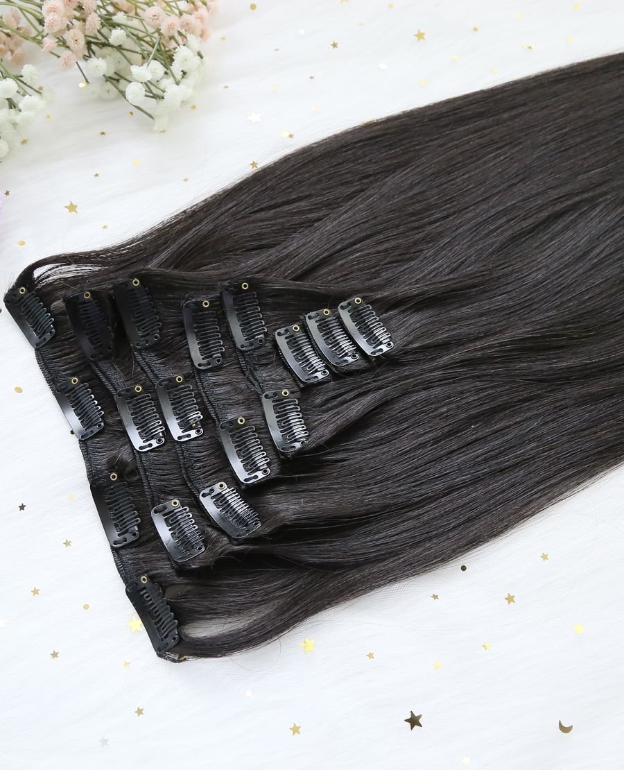 Luxury Quality Clip In Hair Extensions for White Women#1b
