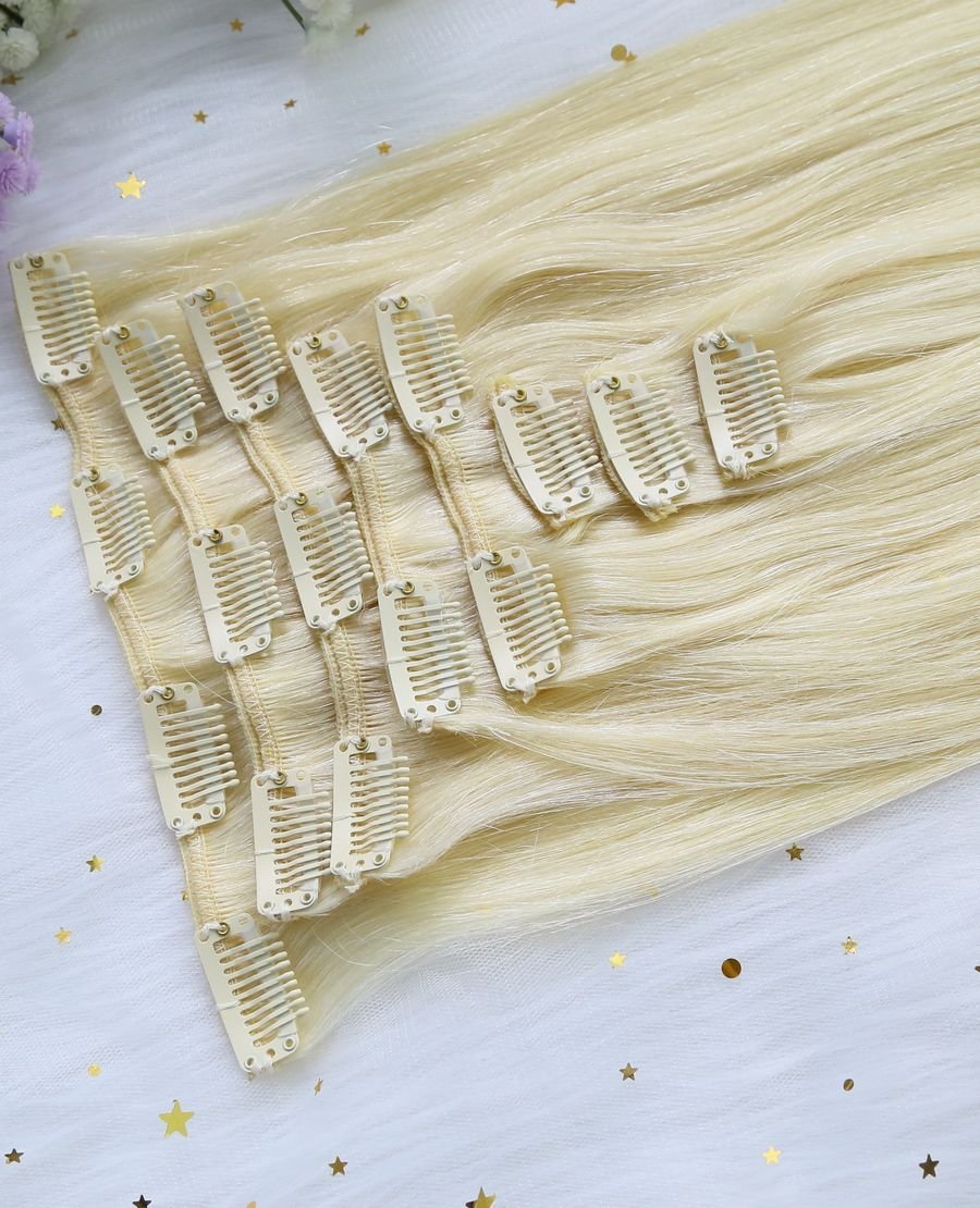 Wholesale Clip In Hair Remy Hair Extensions Ash Blonde Color