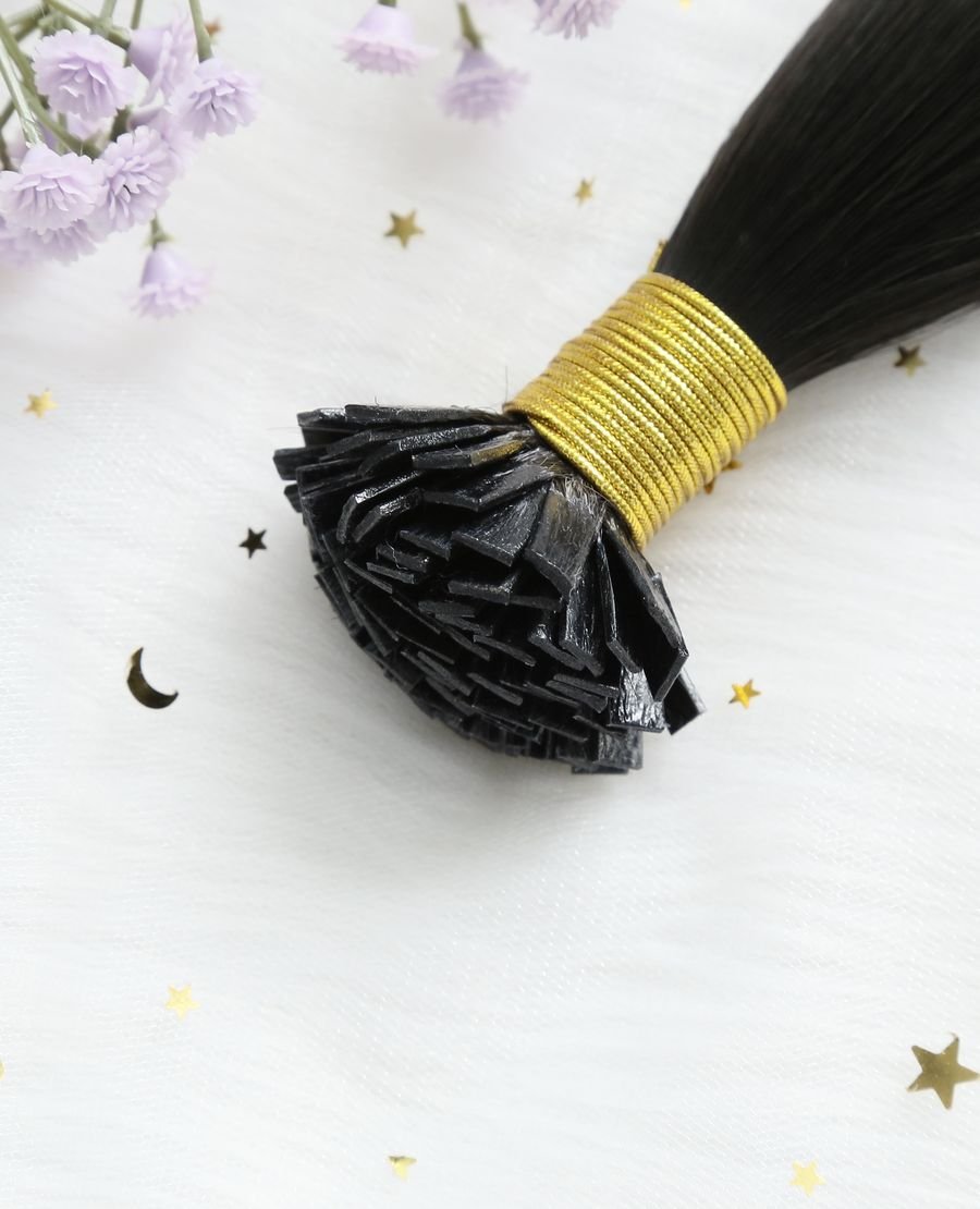 Premium Flat Tip Hair Extensions Natural Black Color #1B