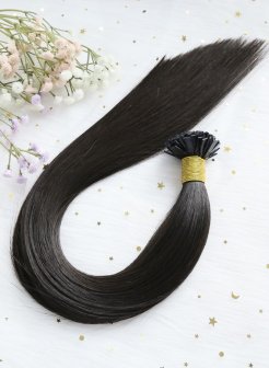 Premium Flat Tip Hair Extensions Natural Black Color #1B