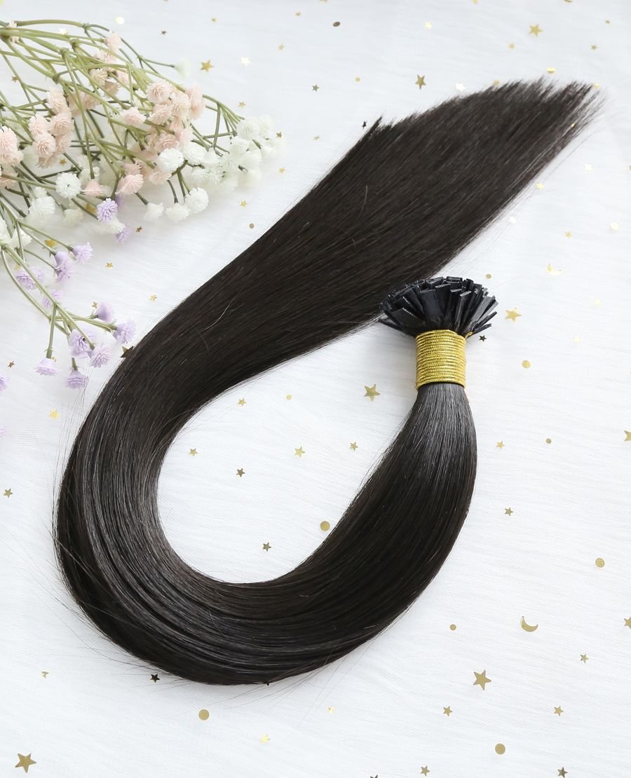 Premium Flat Tip Hair Extensions Natural Black Color #1B