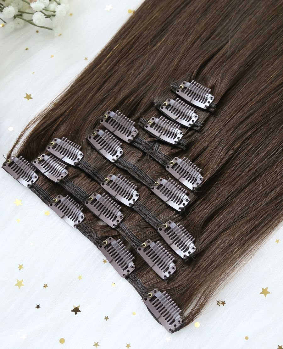 Human Hair Dark Brown#2 Clip In Extensions