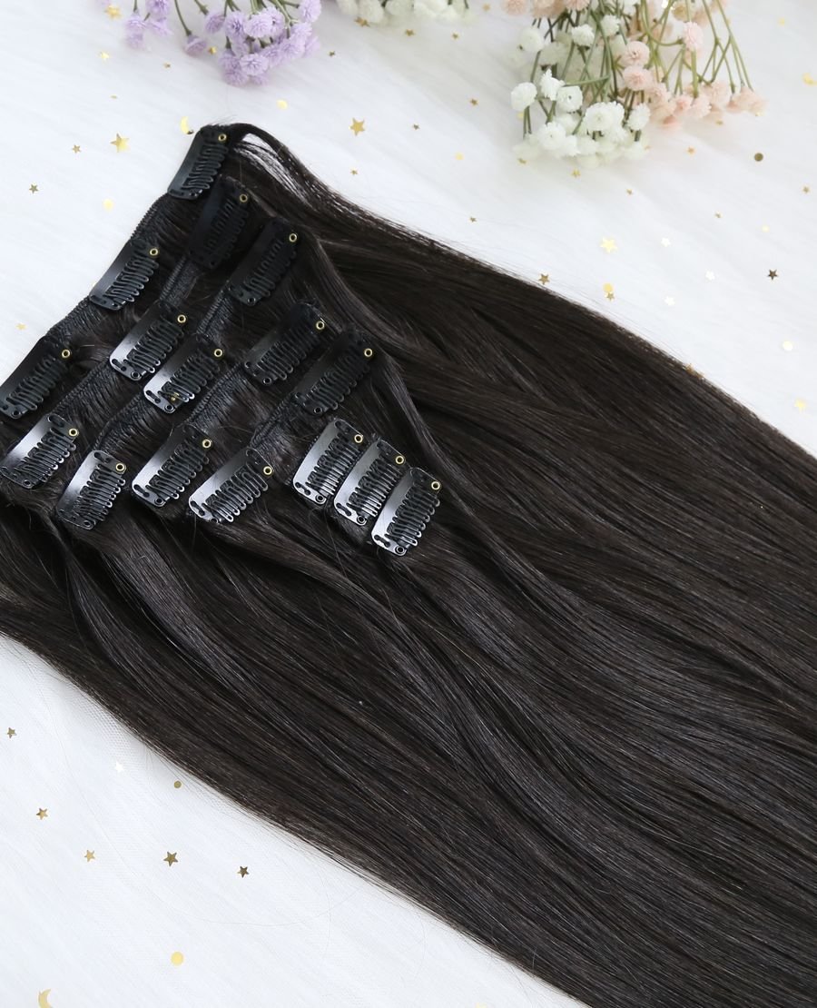Luxury Quality Clip In Hair Extensions for White Women#1b