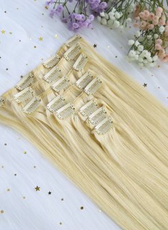 High Quality Seamless Clip In Hair Remy Hair Extensions Thick End#613