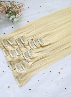 High Quality Seamless Clip In Hair Remy Hair Extensions Thick End#613