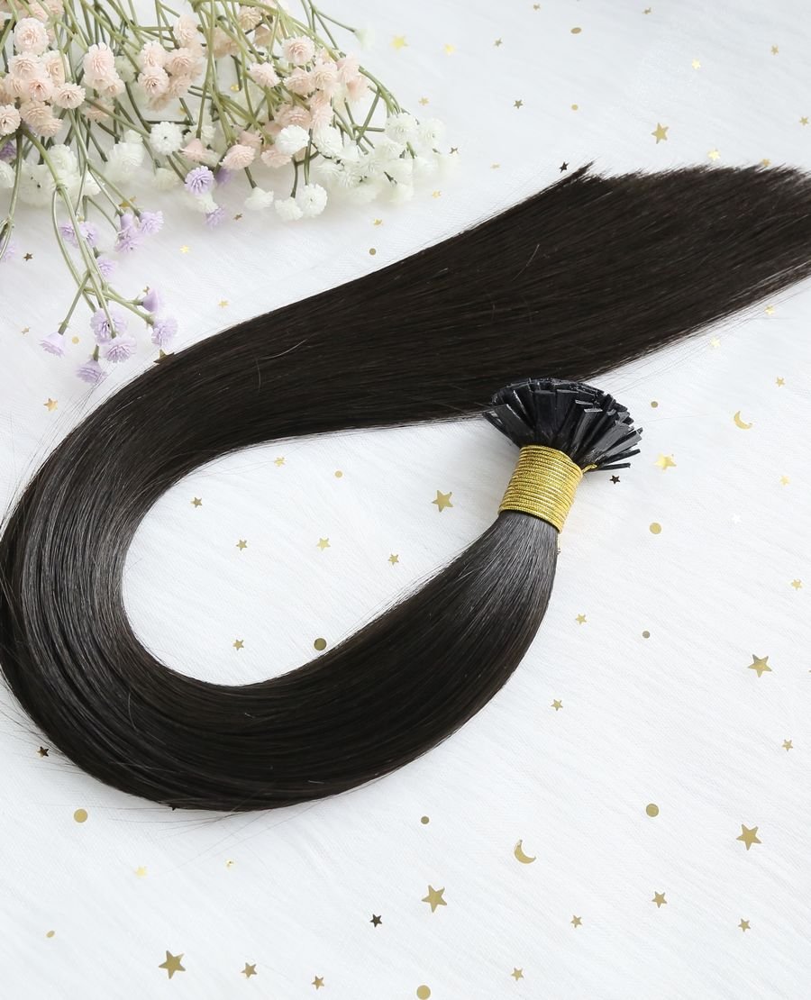 Premium Flat Tip Hair Extensions Natural Black Color #1B