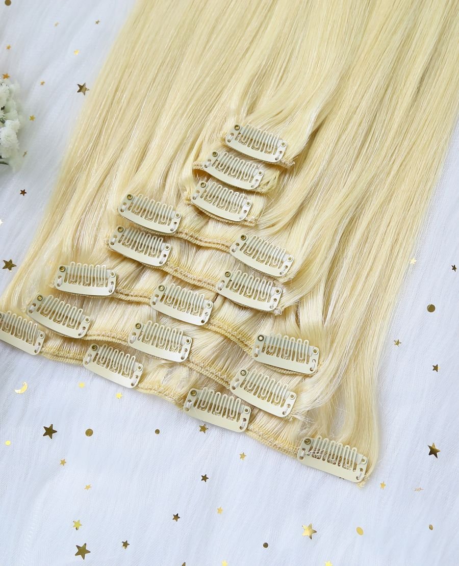 High Quality Seamless Clip In Hair Remy Hair Extensions Thick End#613