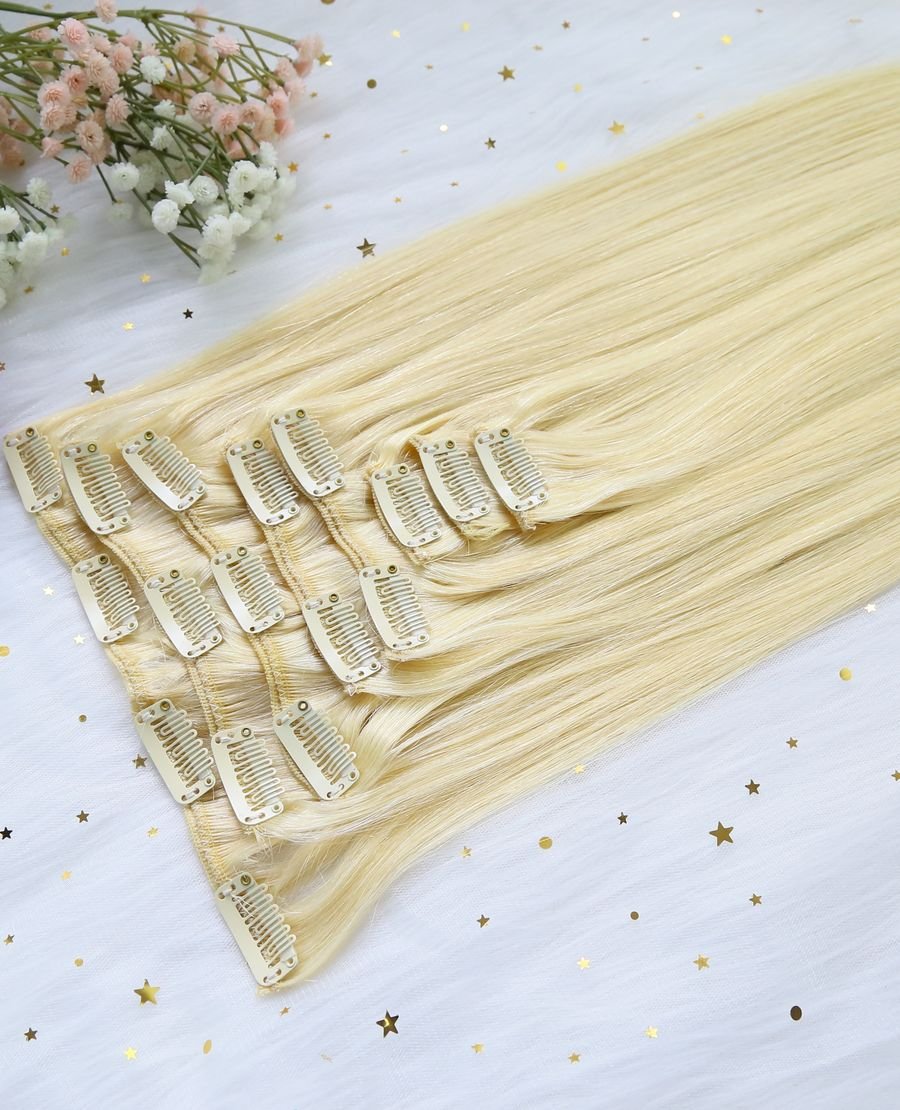 High Quality Seamless Clip In Hair Remy Hair Extensions Thick End#613