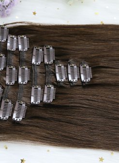 Human Hair Dark Brown#2 Clip In Extensions