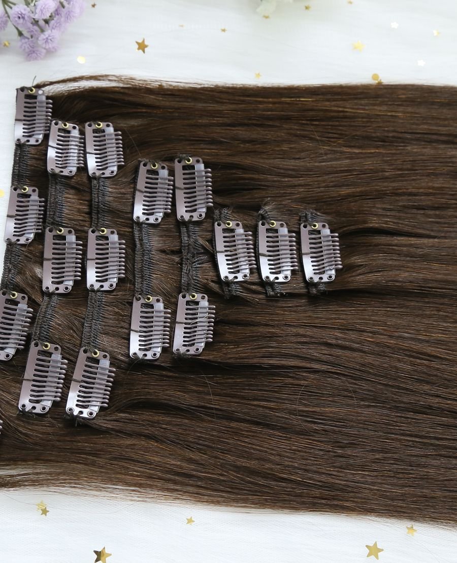 Human Hair Dark Brown#2 Clip In Extensions
