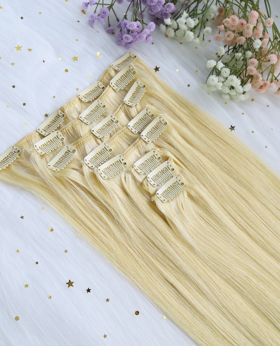 High Quality Seamless Clip In Hair Remy Hair Extensions Thick End#613