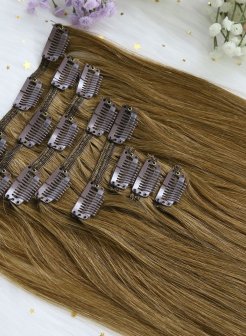Unprocessed Clip In Hair Chestnut Brown#6 Extensions