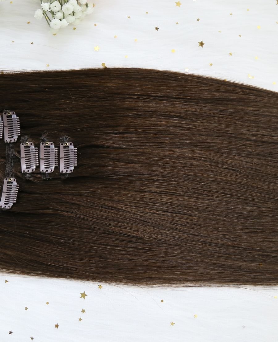 Human Hair Dark Brown#2 Clip In Extensions