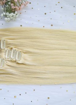 High Quality Seamless Clip In Hair Remy Hair Extensions Thick End#613