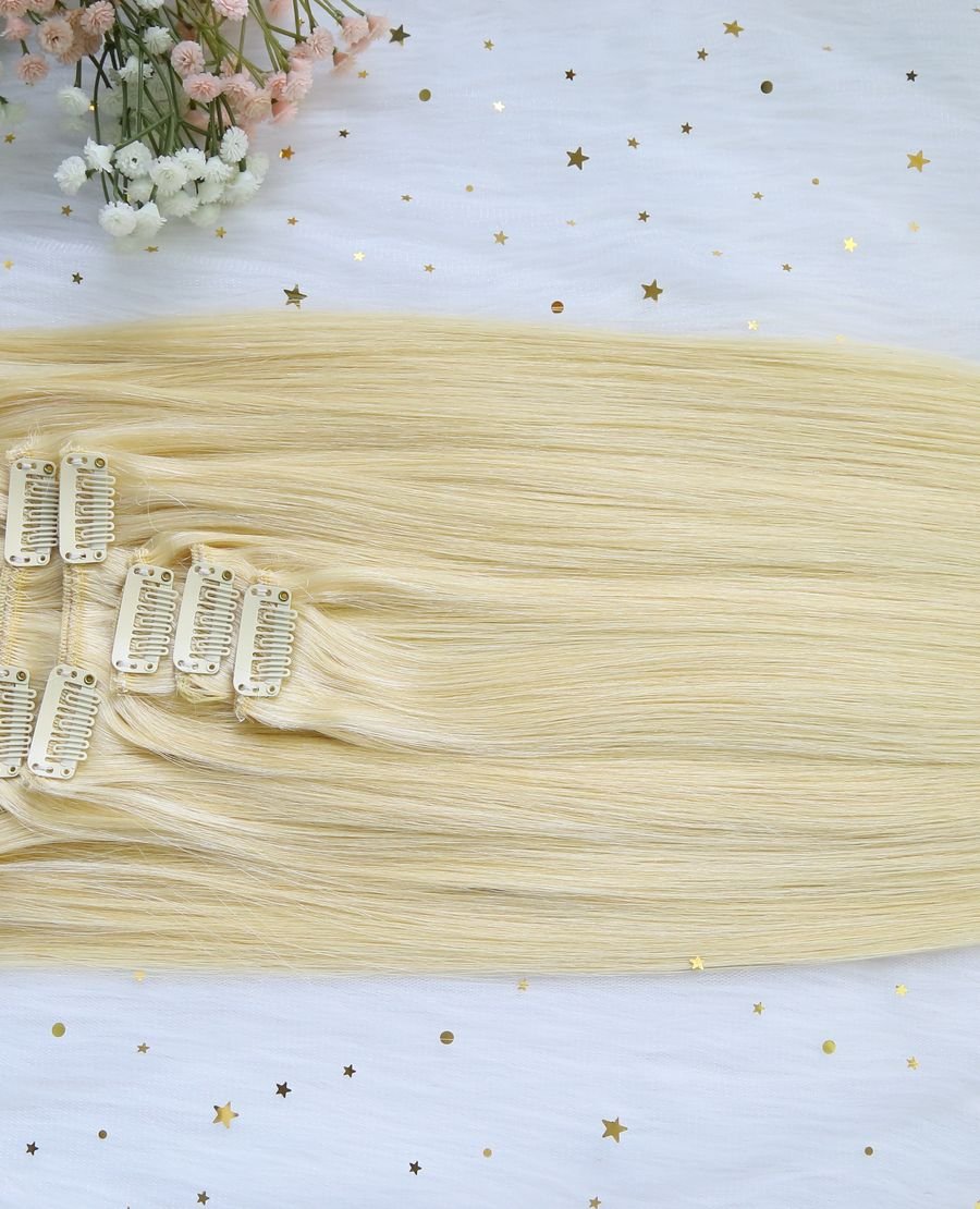 High Quality Seamless Clip In Hair Remy Hair Extensions Thick End#613
