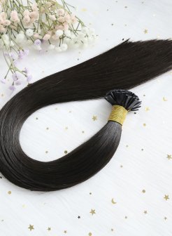 Premium Flat Tip Hair Extensions Natural Black Color #1B