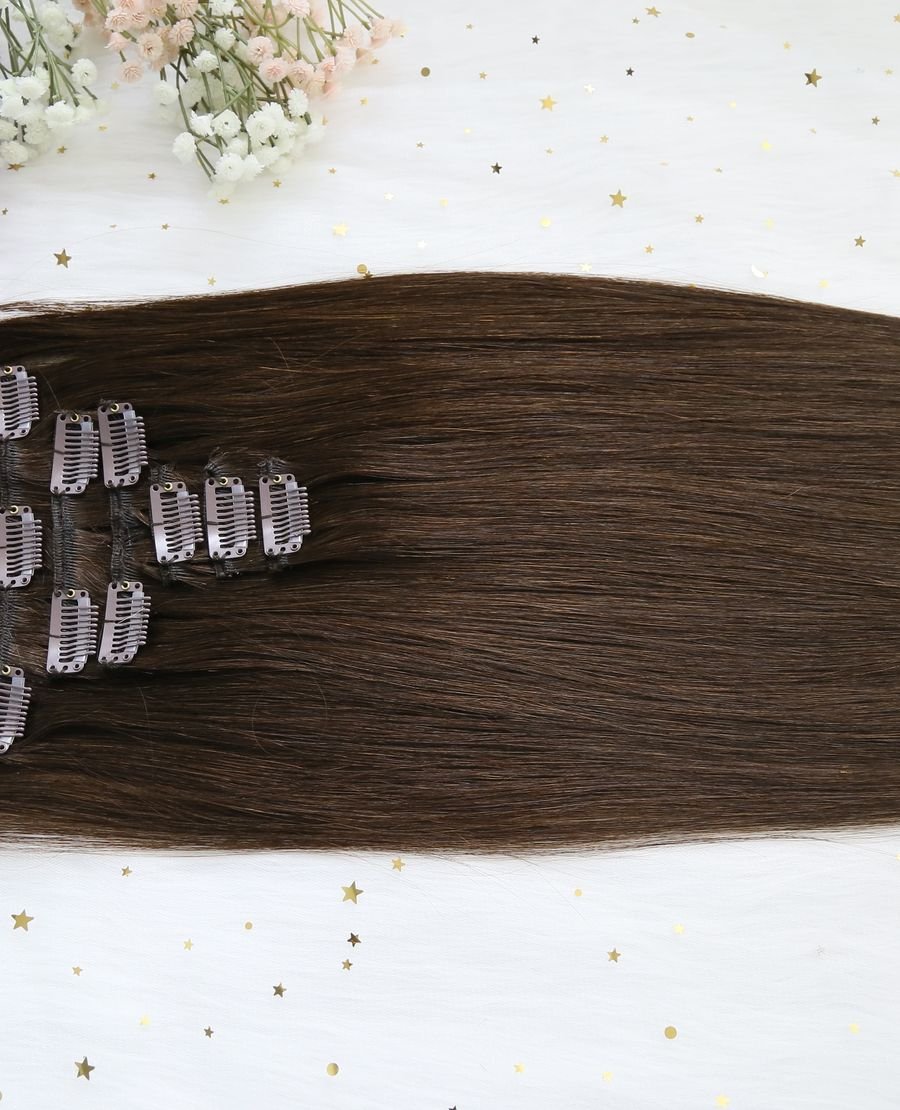Human Hair Dark Brown#2 Clip In Extensions