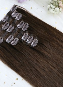 Human Hair Dark Brown#2 Clip In Extensions