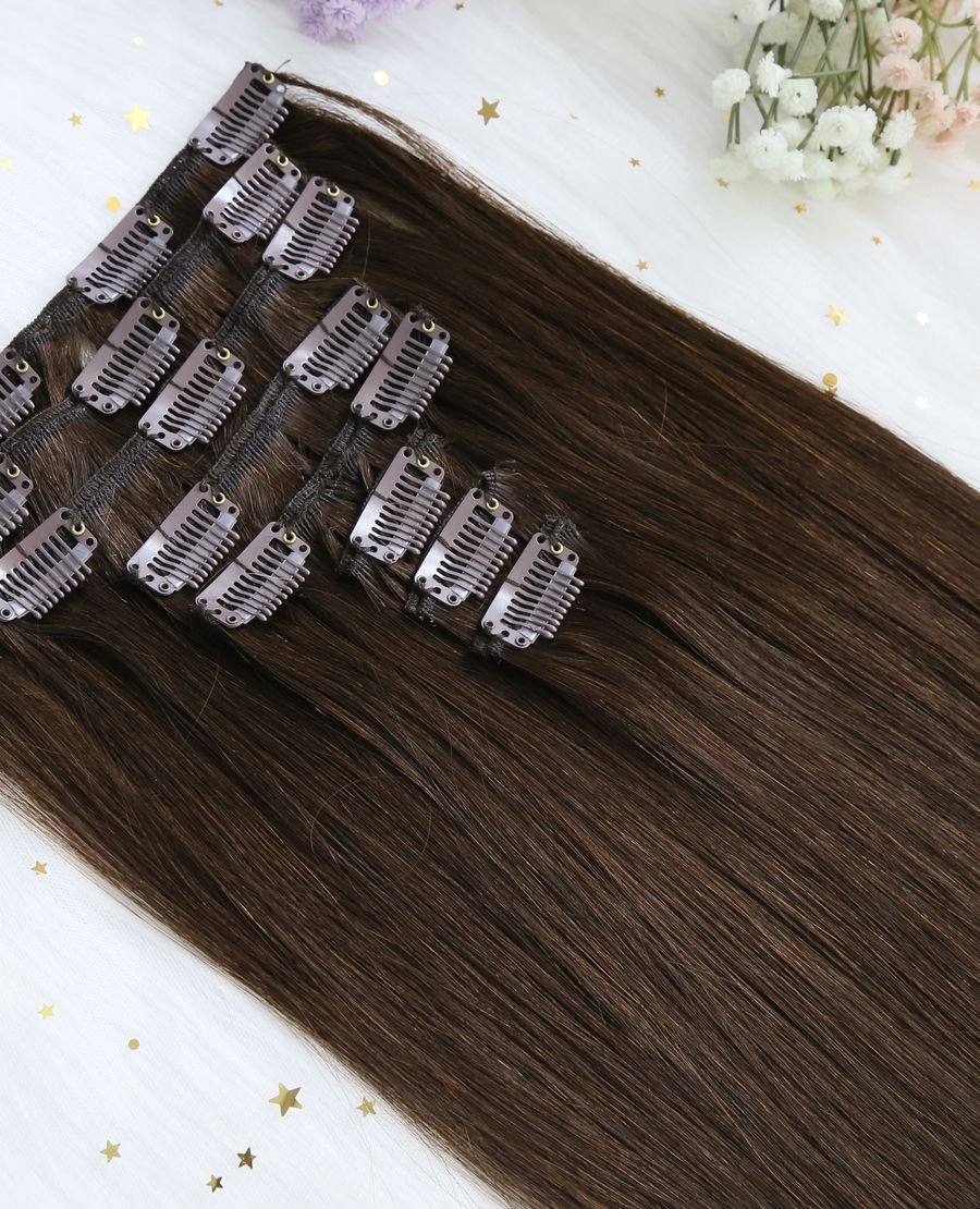 Human Hair Dark Brown#2 Clip In Extensions