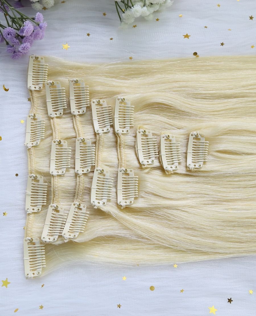 Wholesale Clip In Hair Remy Hair Extensions Ash Blonde Color
