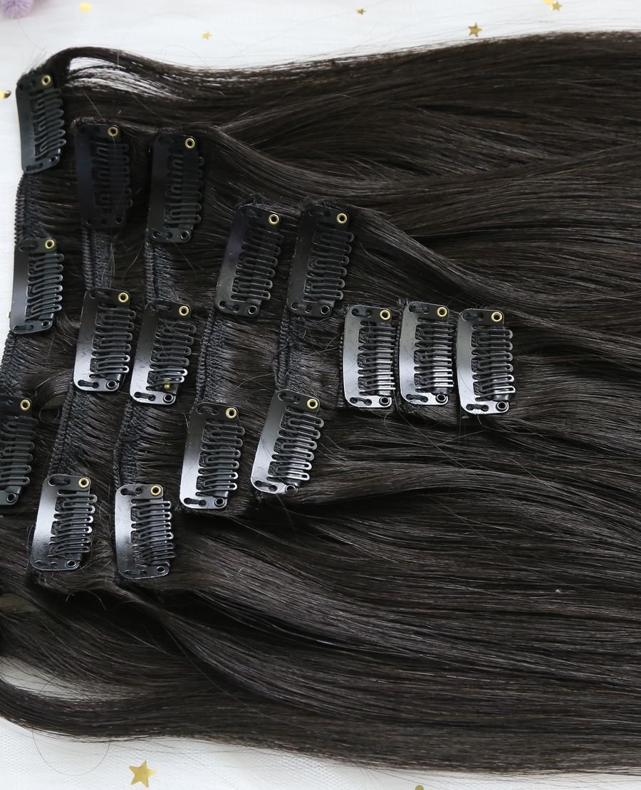 Luxury Quality Clip In Hair Extensions for White Women#1b
