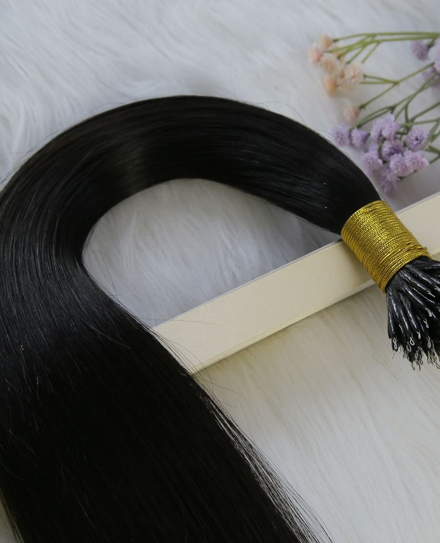 100% Remy Human Hair Nano Tip Extensions Double Drawn Natural Black #1b