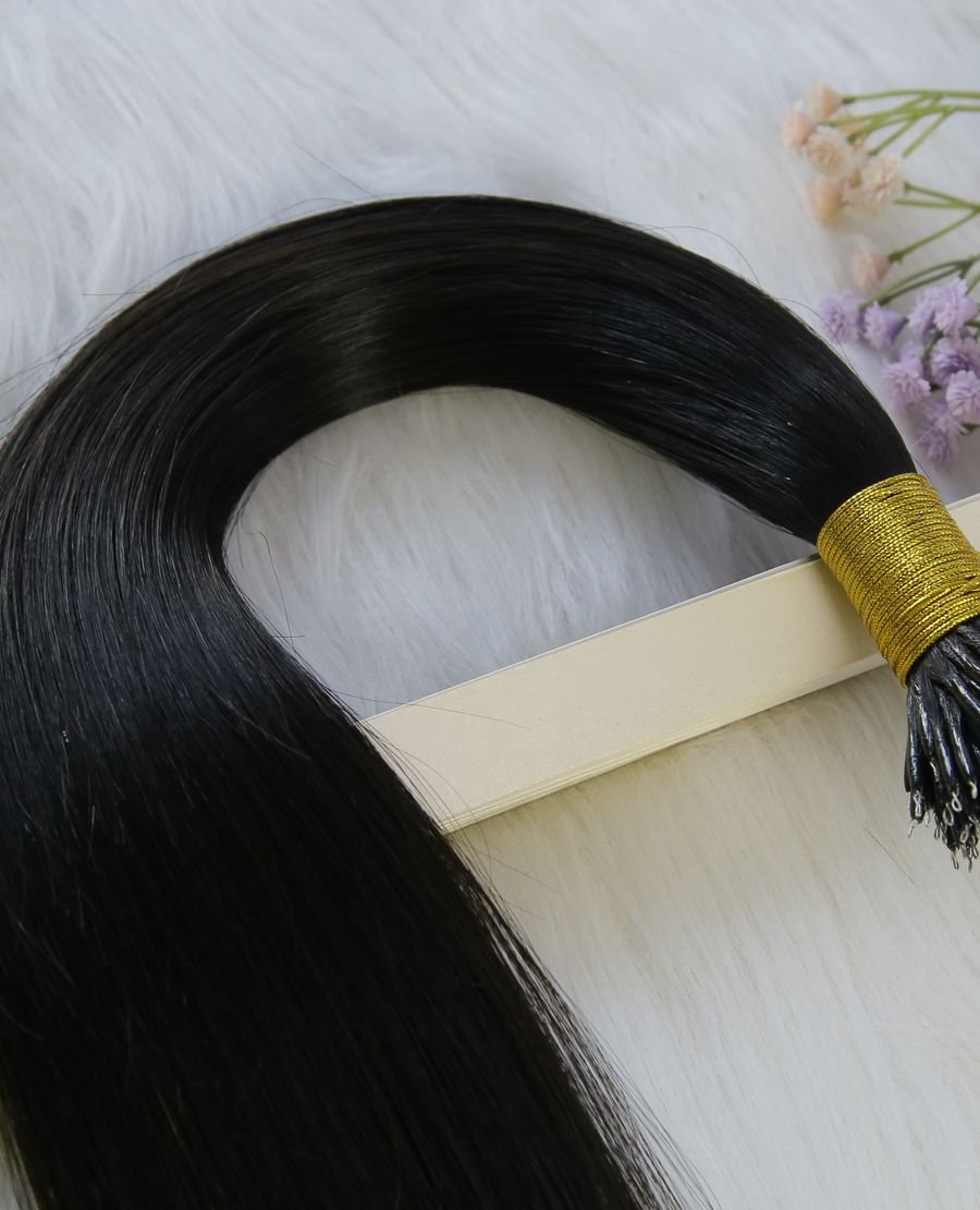 100% Remy Human Hair Nano Tip Extensions Double Drawn Natural Black #1b