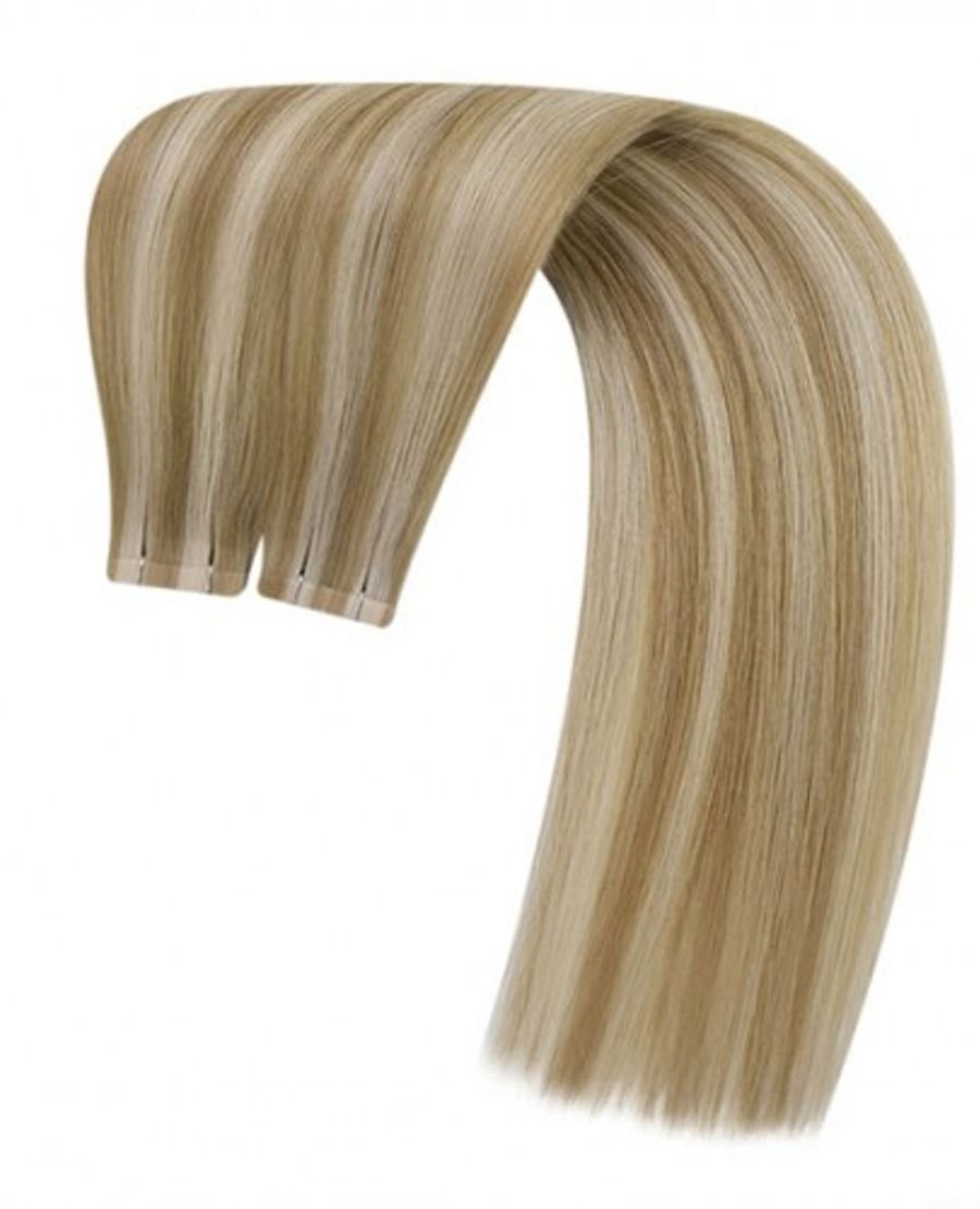 Double Drawn PU Seamless Invisible Skin Weft Extension Holes Natural Remy Hair #P16-22